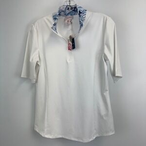 Tommy Bahama Golf Womens White Floral Collar 1/4 Zip Polo Shirt UPF 50 Medium